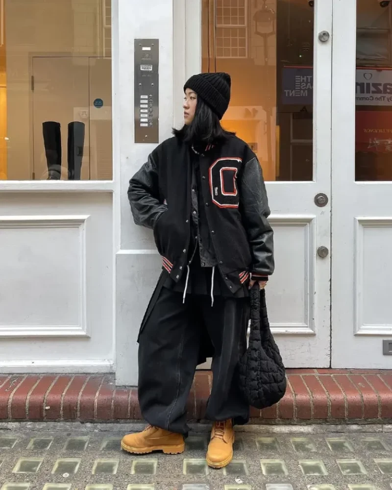 All-Black Varsity Jacket Outfit  