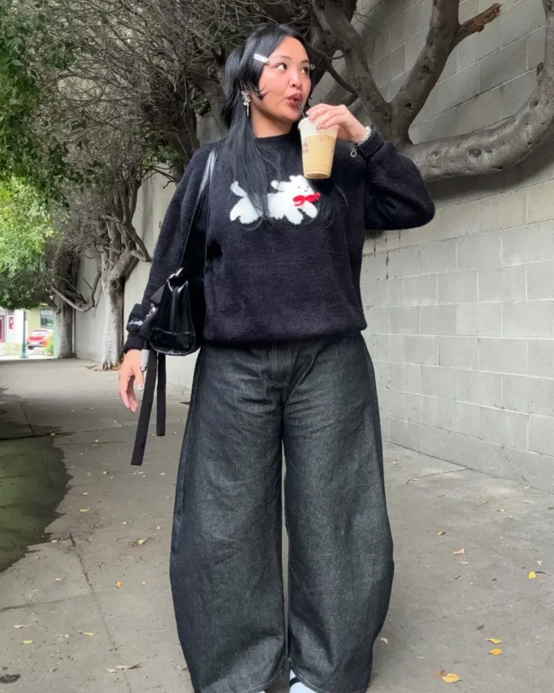 Black Barrel Jeans, Tabi Flats and a Dog Sweater
