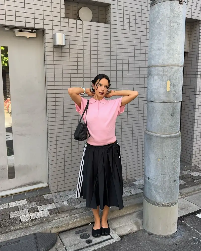 Black Track Skirt,  Pink Polo, Perfect Balance