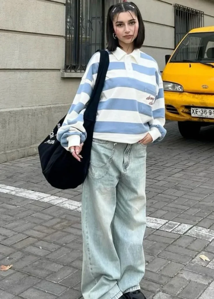 Blue Stripes, Baggy Jeans, and Main Character Energy
