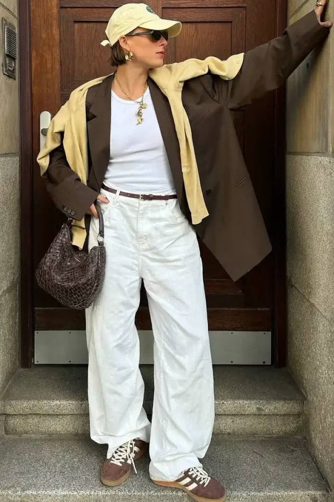 Brown Blazer Over Tan Hoodie