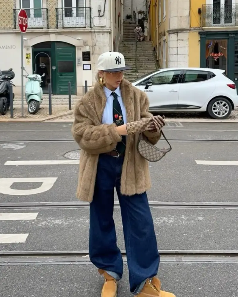 Camel Fur Coat and Timbs The Combo Nobody Expected But Everyone Needed