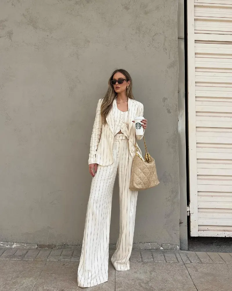 Cream Pinstripe Three-Piece Suit
