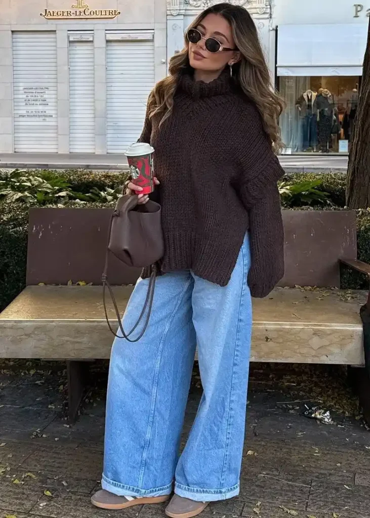 Dark Chocolate Turtleneck and Wide Leg Jeans — The Cozy Brown Edit That Works Every Time