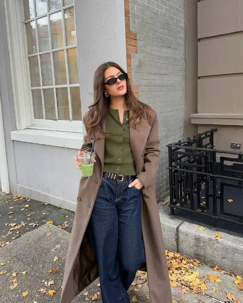 Dark Jeans, an Olive Button-Down and a Maxi Coat