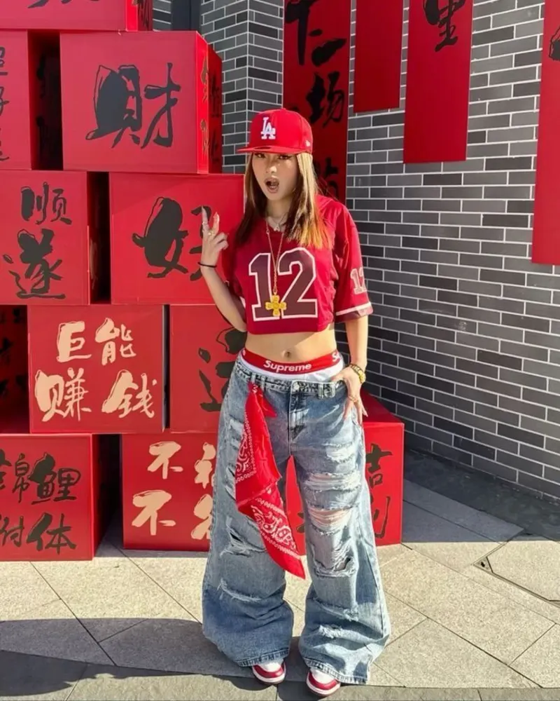 Full Red Monochrome Street Look