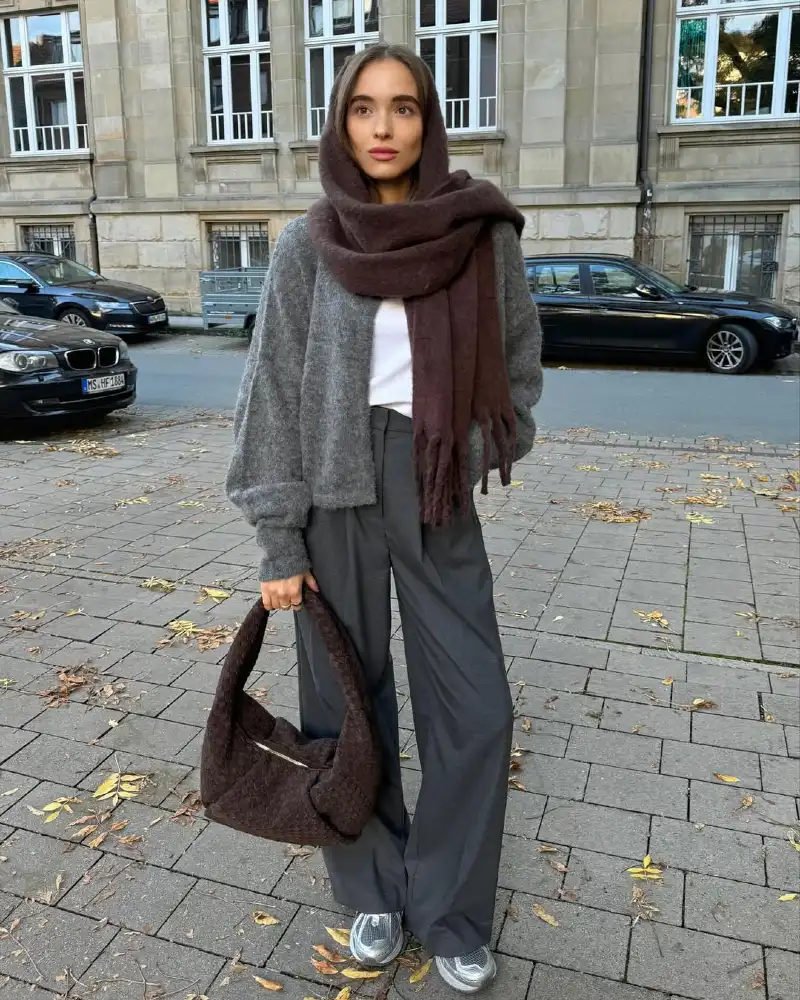 Grey + Chocolate Brown + Scarf Over Your Head