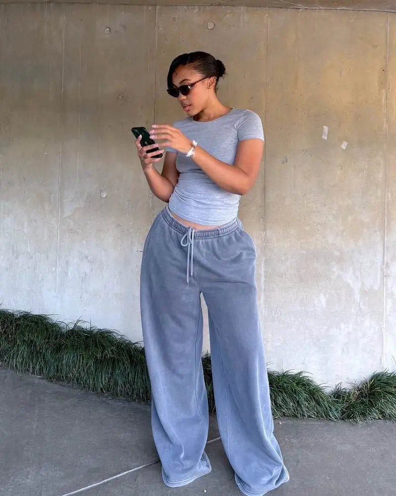 Grey Tee and Washed Blue Sweats Are the Two Pieces That Need Zero Explanation