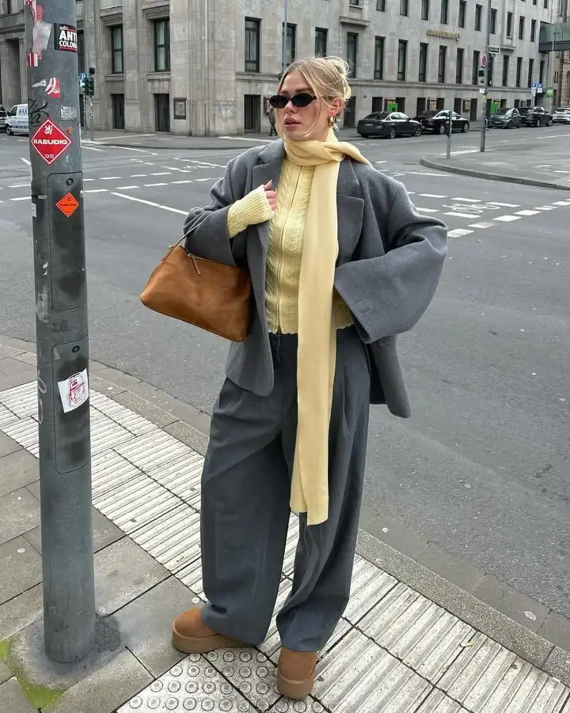 Grey Wool Coat, Butter Knit and UGG Platforms — The Cold Weather Layer Stack