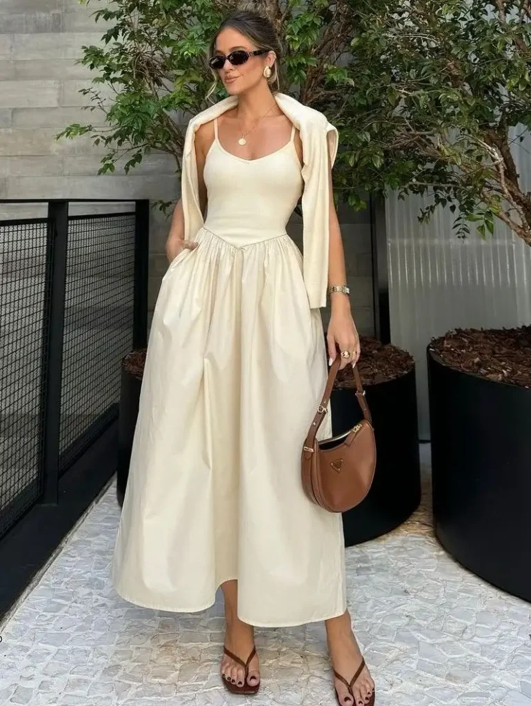 Ivory Midi Dress + Cream Blazer