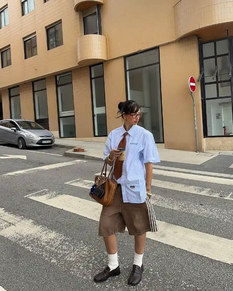 Light Blue Shirt + Brown Tie + Loafers Outfit