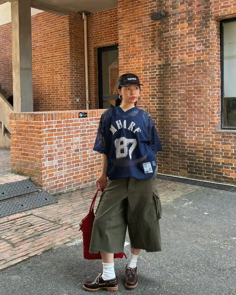  Mesh Jersey with Olive Cargo Shorts