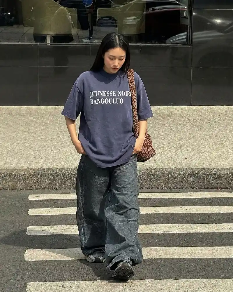 Oversized Graphic Tee and Jeans That Pool at the Floor