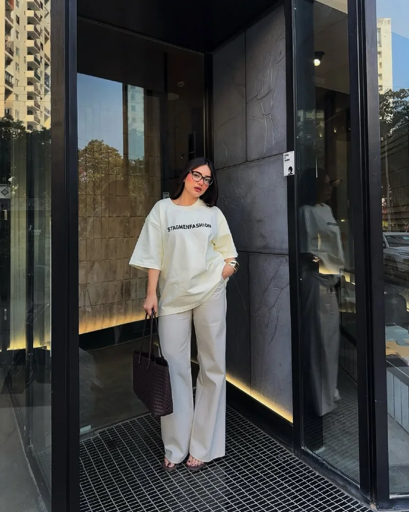 Oversized Graphic Tee with Wide-Leg Trousers