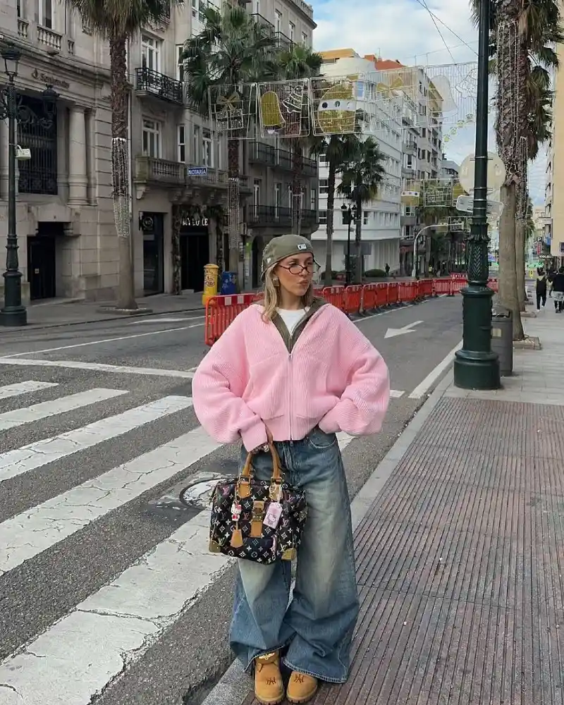 Pink Knit, Baggy Jeans and Timbs