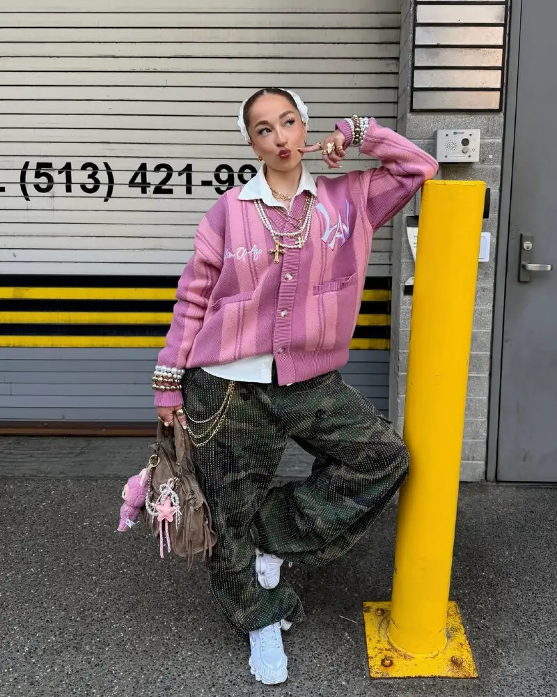 Pink Varsity Energy Meets Camo — and It Somehow Works