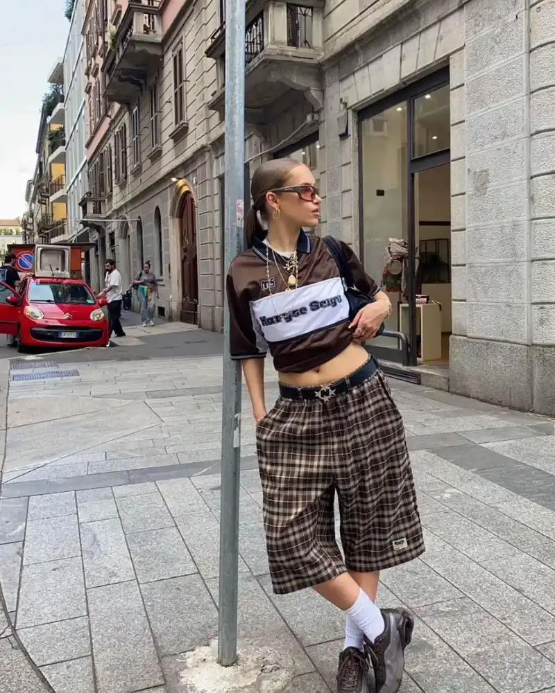  Plaid Jersey Crop with Brown Plaid Shorts