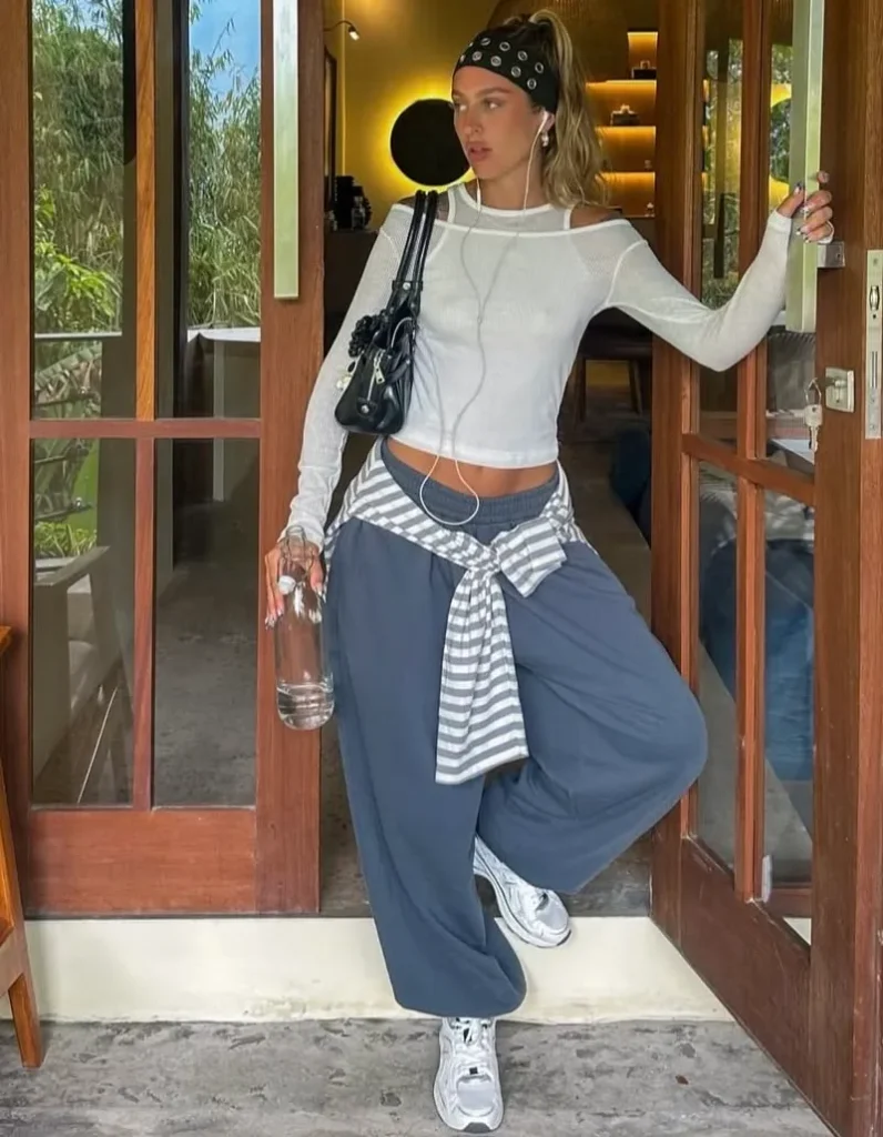 Slate Blue Sweats With a Tied Waist Layer Is the Detail That Changes Everything