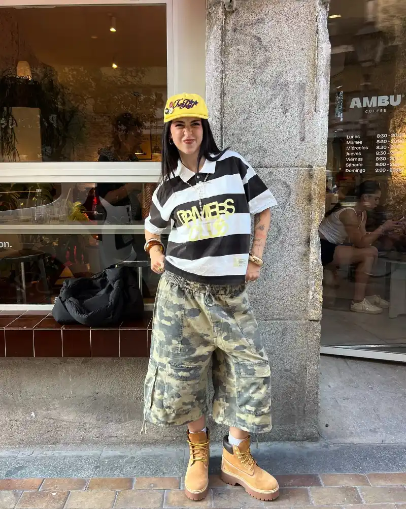 Striped Crop Polo + Camo Cargo Shorts Mix
