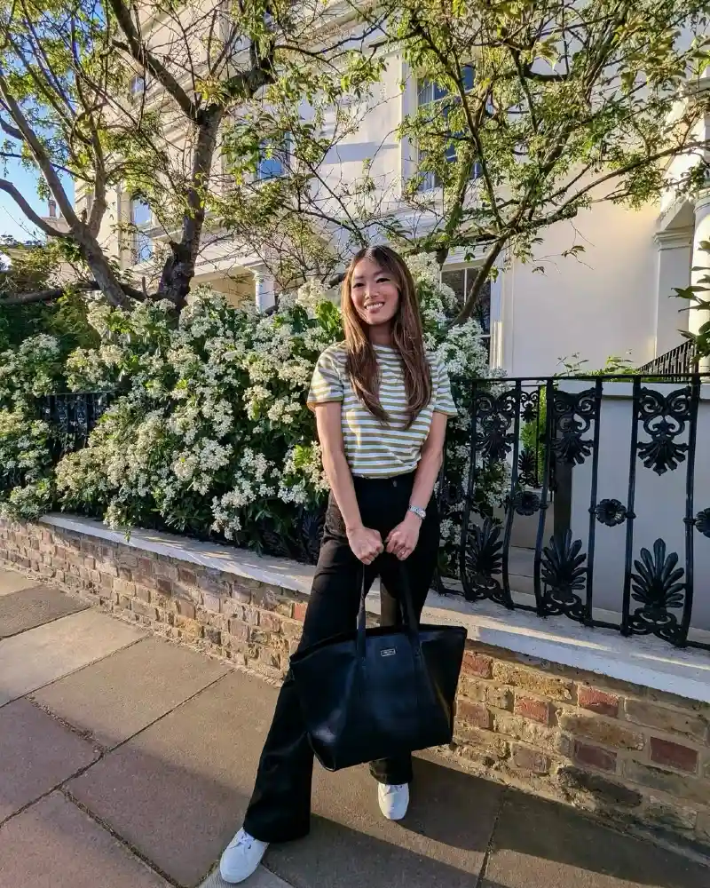  Striped Tee + Black Wide-Leg Pants