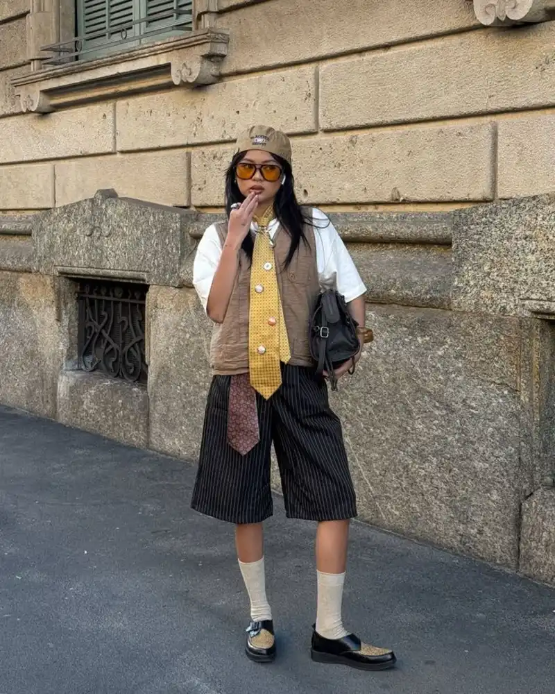 The Vest + Double Tie + Pinstripe Shorts Stack
