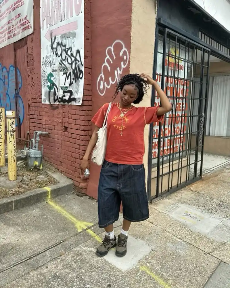 Vintage Graphic Tee with Dark Denim Shorts