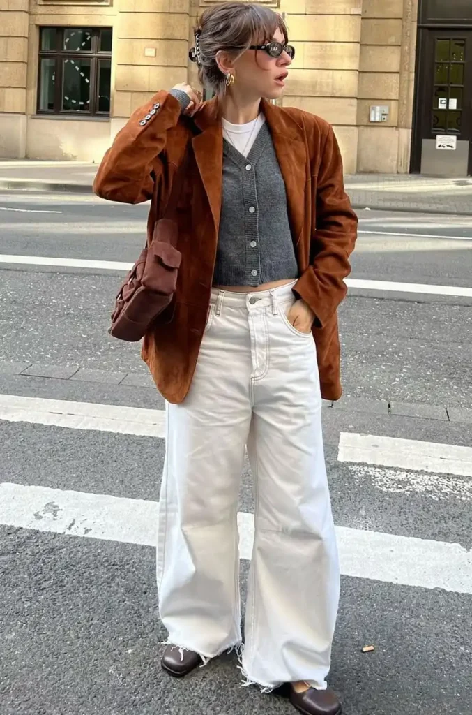 White Jeans, Rust Brown and Grey