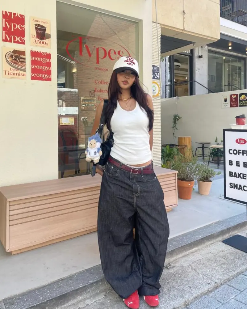 White Tank, Massive Jeans, Red Sneakers 