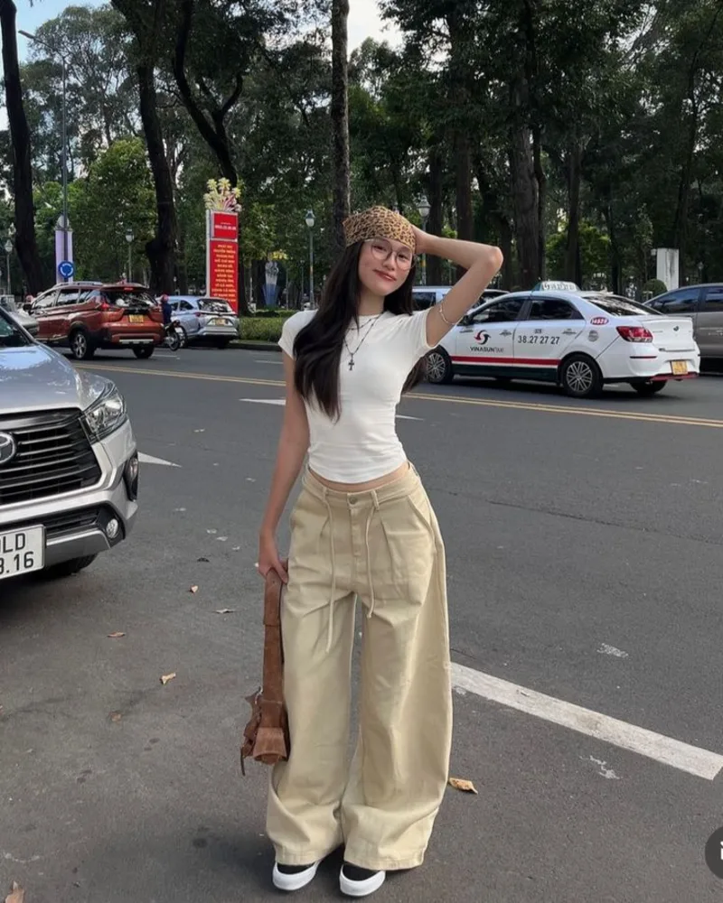 White Tee + Beige Wide-Leg Trousers Done Right