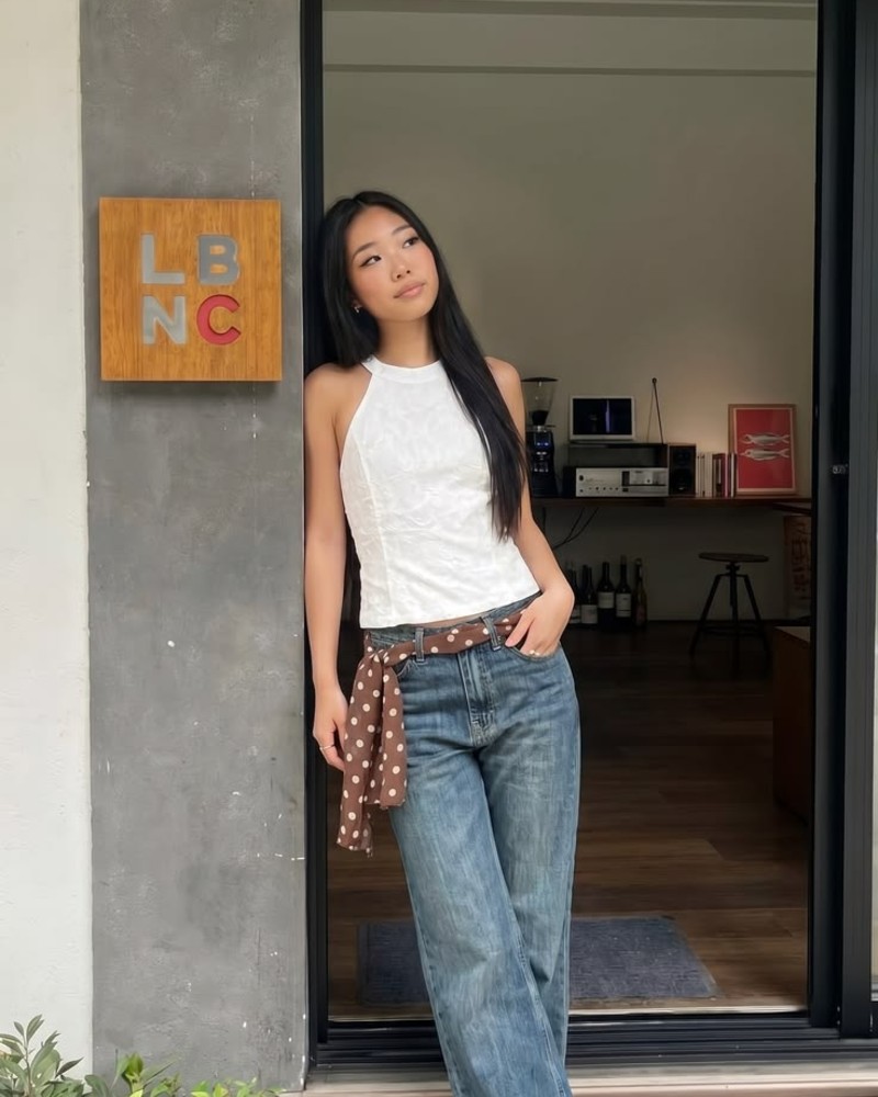 White Top, Wide Denim, One Scarf That Does Everything