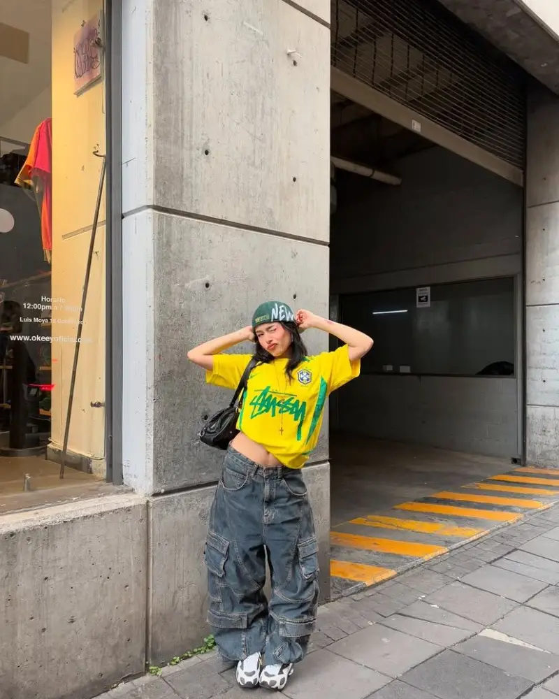 Yellow Jersey + Cargo Denim + Chunky Sneakers