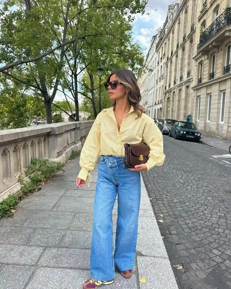 Yellow Oversized Shirt + Wide-Leg Jeans