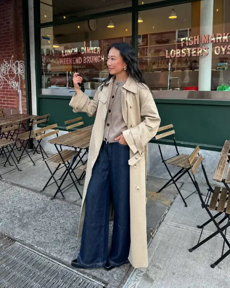 Beige Trench and Taupe Sweater