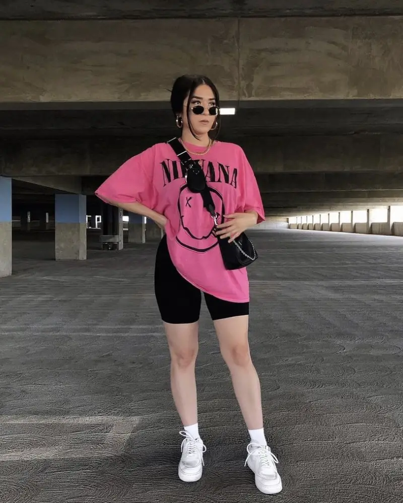 Bike Shorts With Oversized Graphic Tee