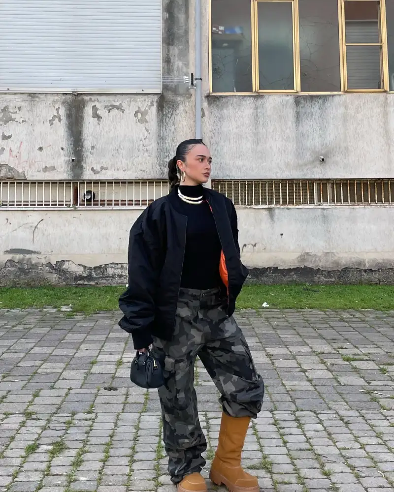  Black Bomber and Camo Cargos for an Edgier Take