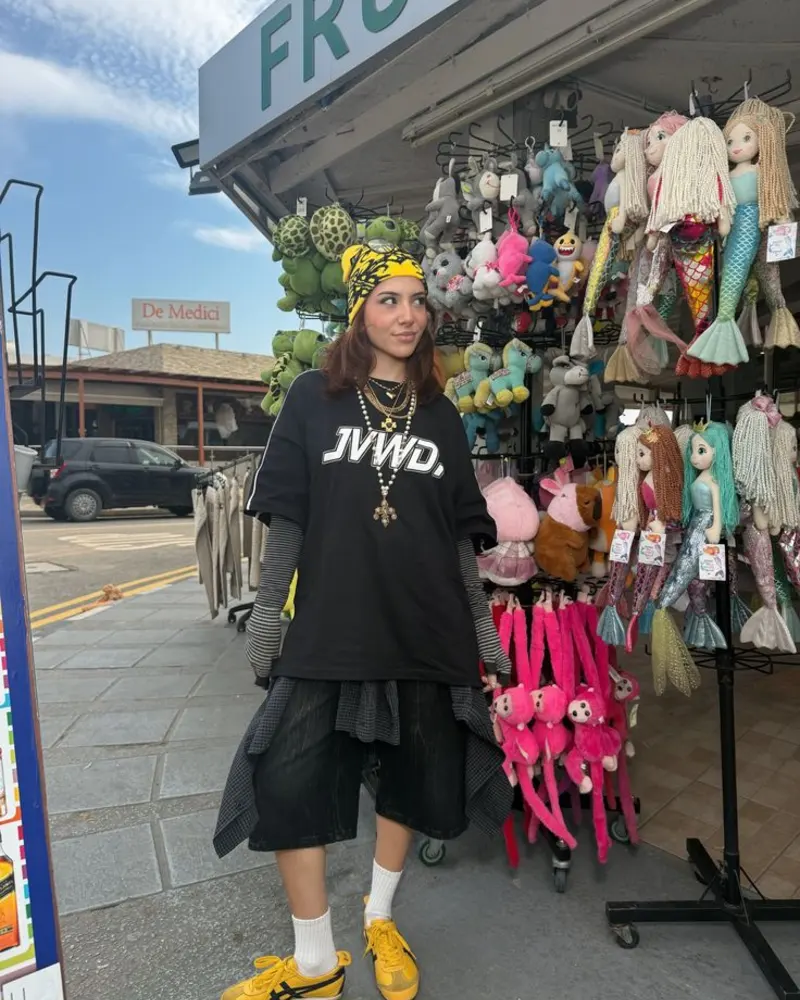  Black Graphic Tee & Triple-Layered Shorts
