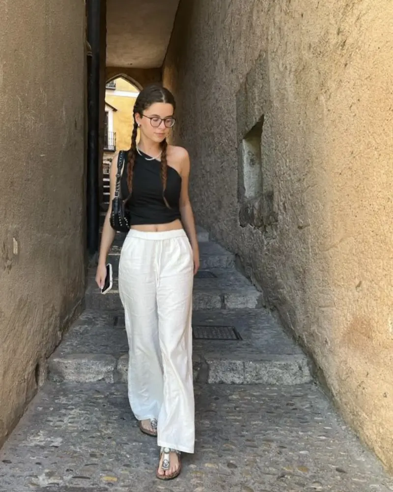 Black Halter & White Linen Pants