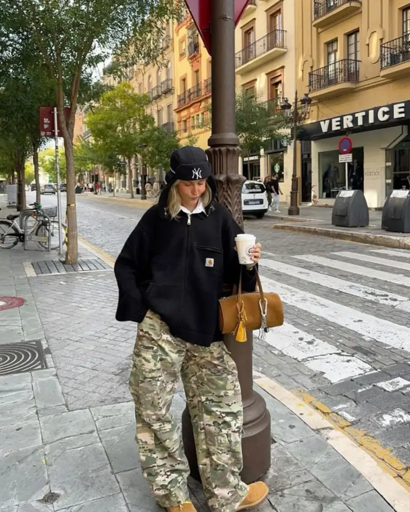  Black Quarter-Zip, Camo Pants