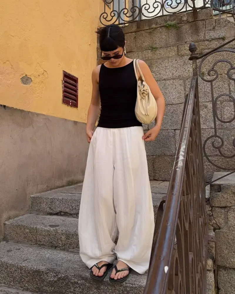 Black Tank & White Wide Leg Pants