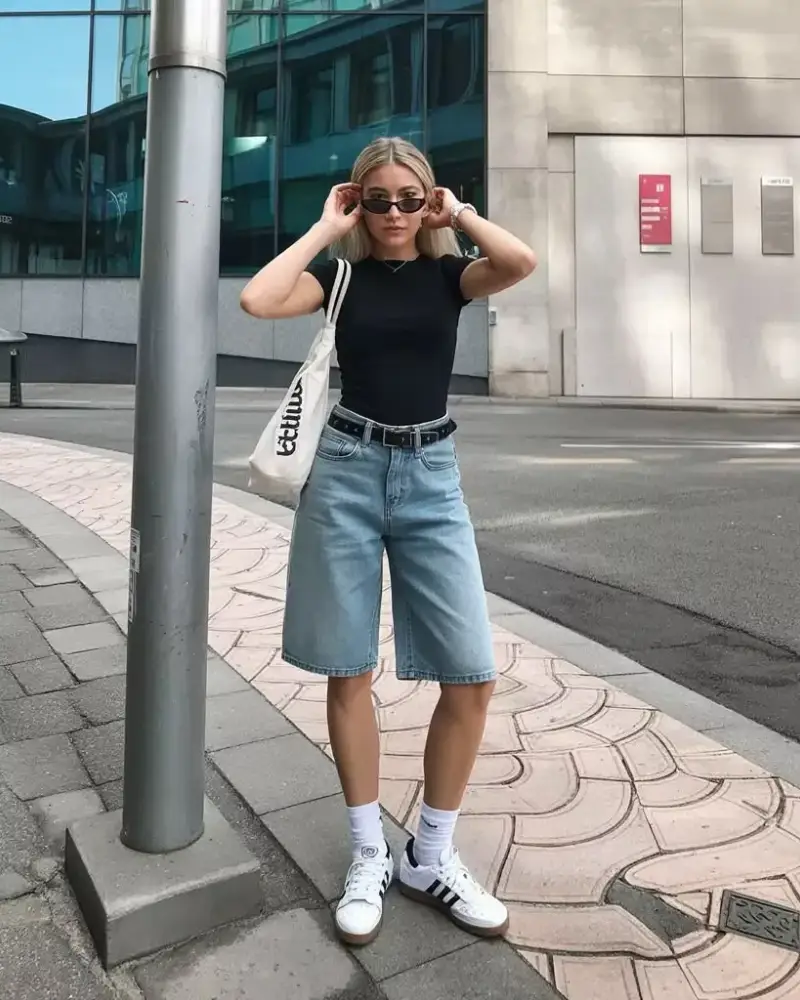 Black Tee & Denim Bermuda Shorts