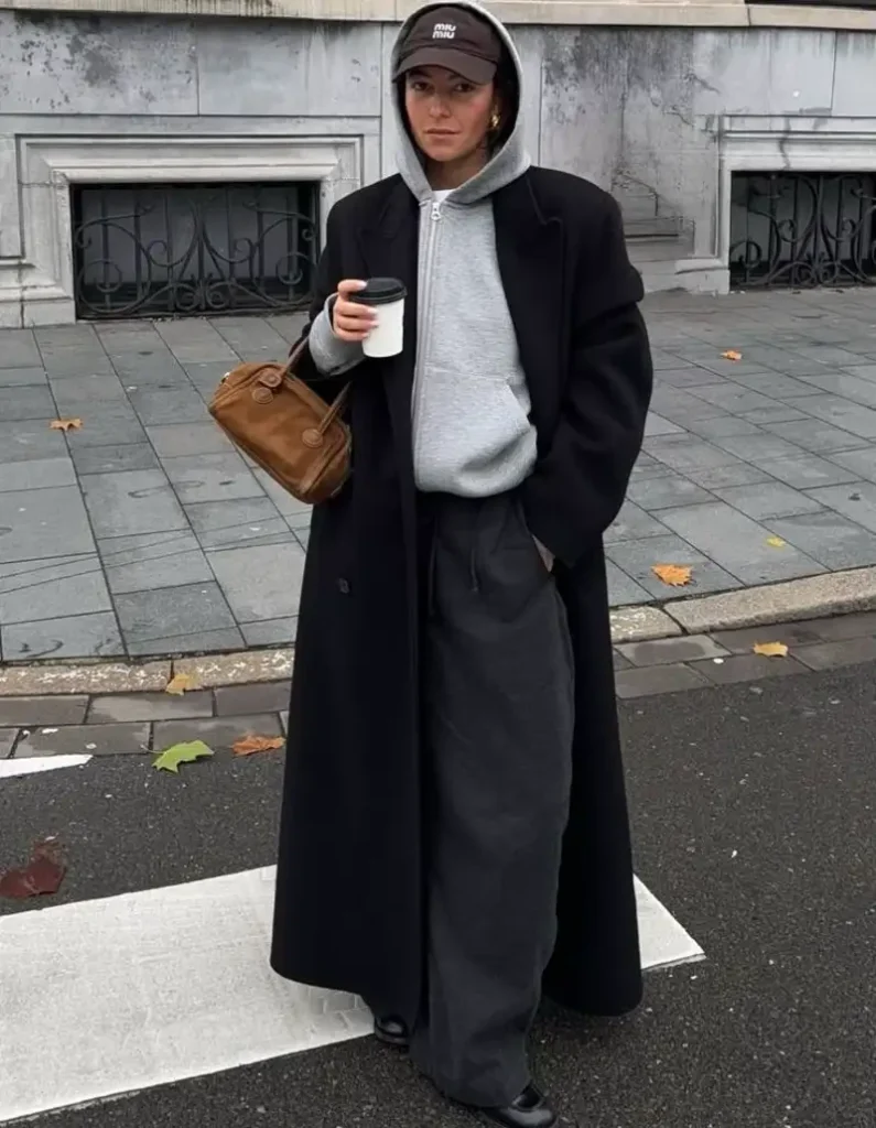 Black Wool Coat & Grey Sweats