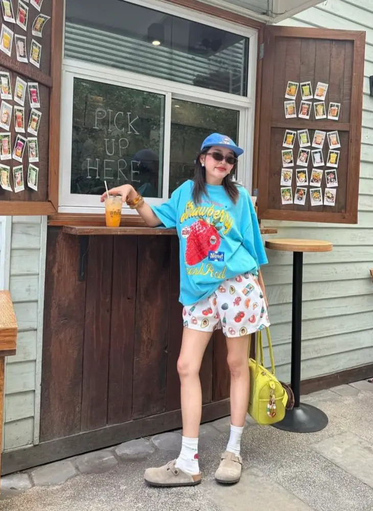 Blue Graphic Tee & Printed Shorts
