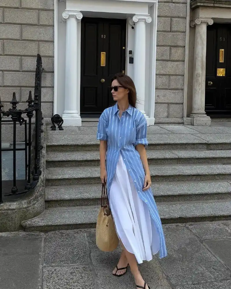 Blue Striped Shirtdress + White Underskirt