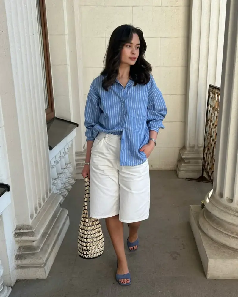Blue Stripes and White Culottes