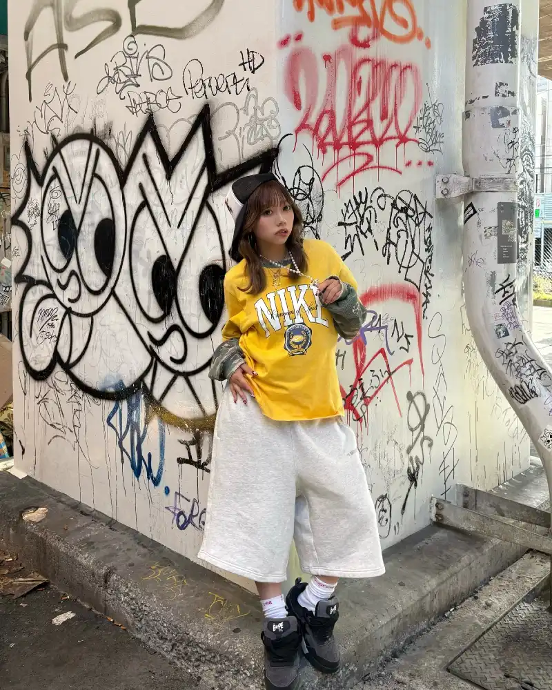 Bold Graphic Tee, Baggy Wide-Leg Shorts