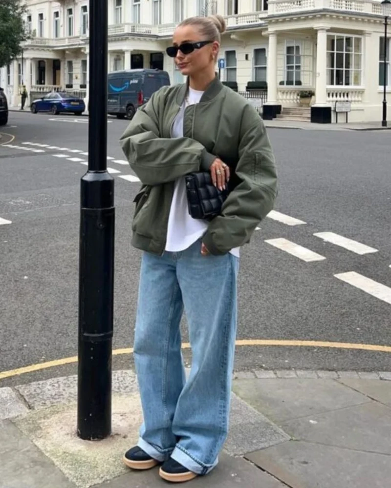 Bomber Jacket, Wide Jeans