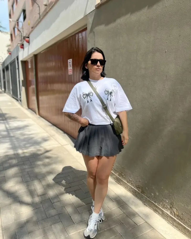 Bow-Print Tee + Pleated Skirt