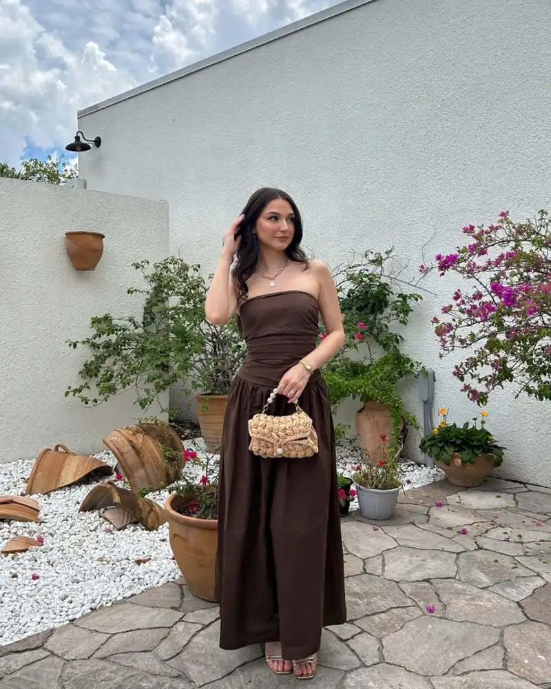 Brown Strapless Maxi, Warm Tone, Easy Wear