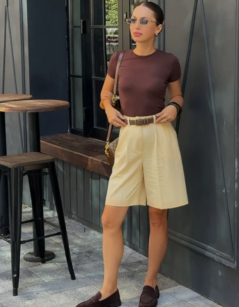 Brown Tee and Butter Yellow Shorts