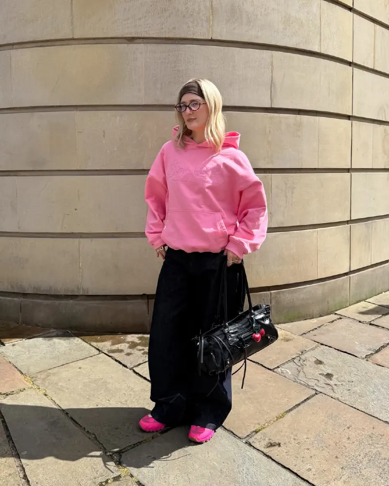 Bubblegum Pink Hoodie, Dark Denim Base